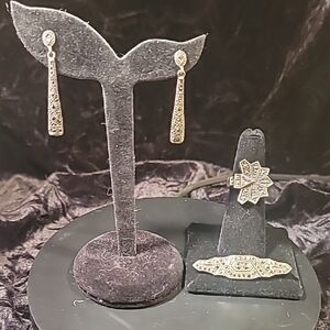 0514.Marcasite Set w/ Amythyst In Elegant 925 Silver Jewelry for Art Deco Lovers